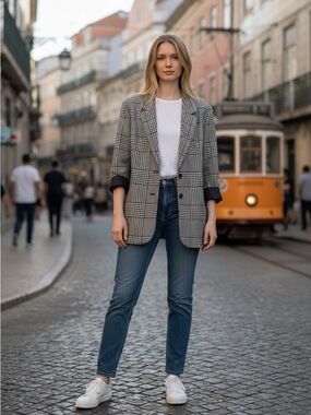 Madewell Black and White Glen Plaid Blazer